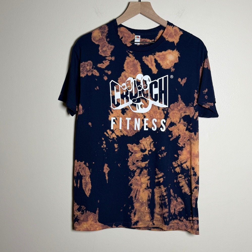 Fruit of the Loom Unisex Cotton T-Shirt Medium Blue Bleach Wash Crunch Fitness
